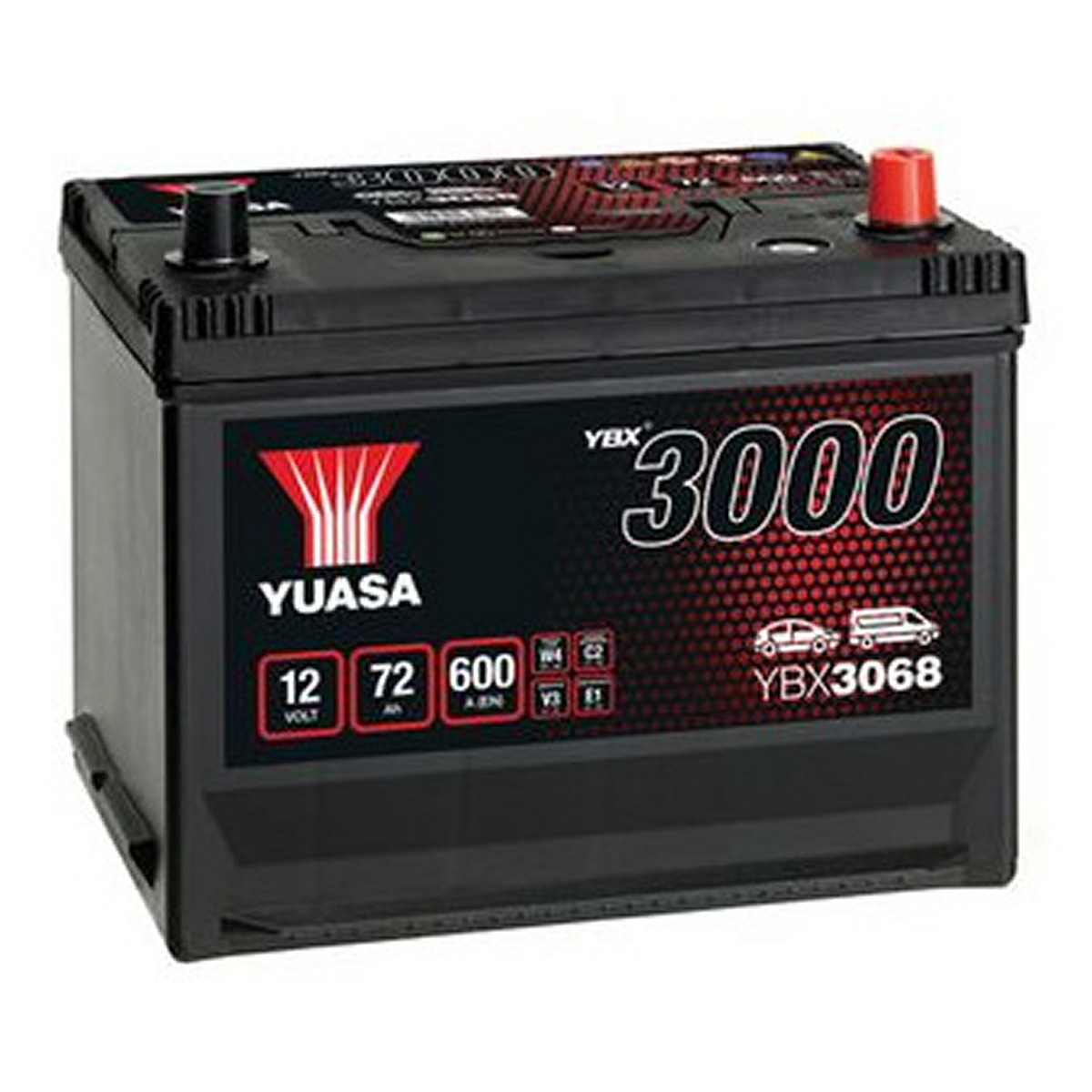 Акумулятор YUASA 12В 72Агод./630А YBX3000 SMF (R+ стандартні клеми) 269x174x223 B9 - монтажний фланець 29мм (пусковий) фото 5