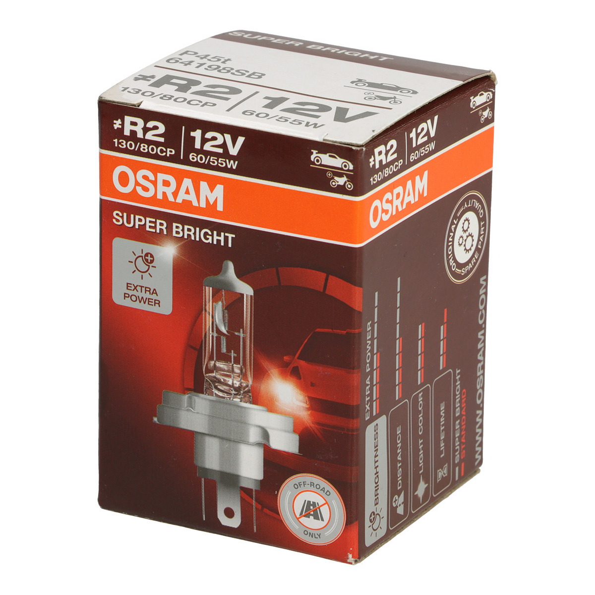 Лампа (картон 1шт) R2 12В 60/55Вт P45T без гомологічного сертифікату Super Bright