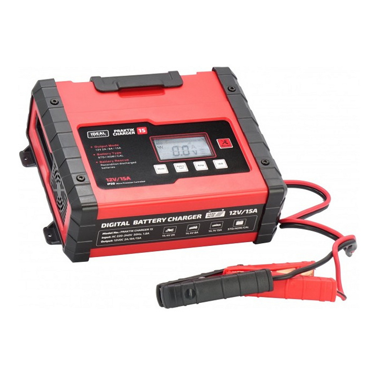 (EN) Battery charger PRAKTIK CHARGER 15 LCD, напруга зарядки: 12 В, зарядний струм: 2/8/15А, напруга джерела живлення: 230В, тип аккумулятора: AGM/EFB/GEL/MF/WET фото 5