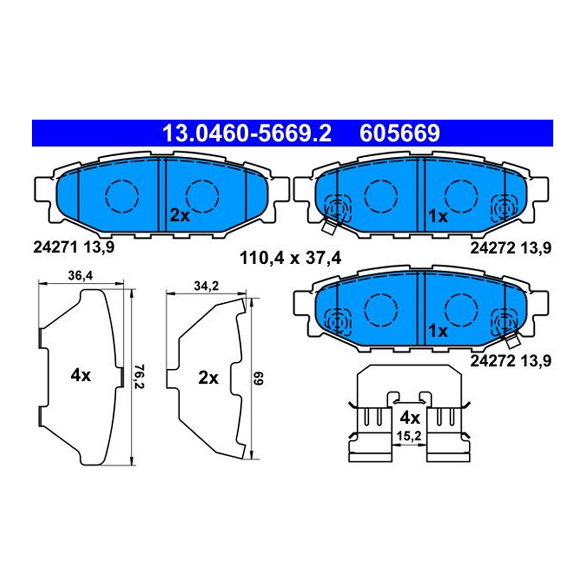 Комплект гальмівних колодок задн , SUBARU BRZ, FORESTER, IMPREZA, LEGACY IV, LEGACY V, OUTBACK, WRX, XV, TOYOTA GT 86 1.5-3.6 09.03- фото 4