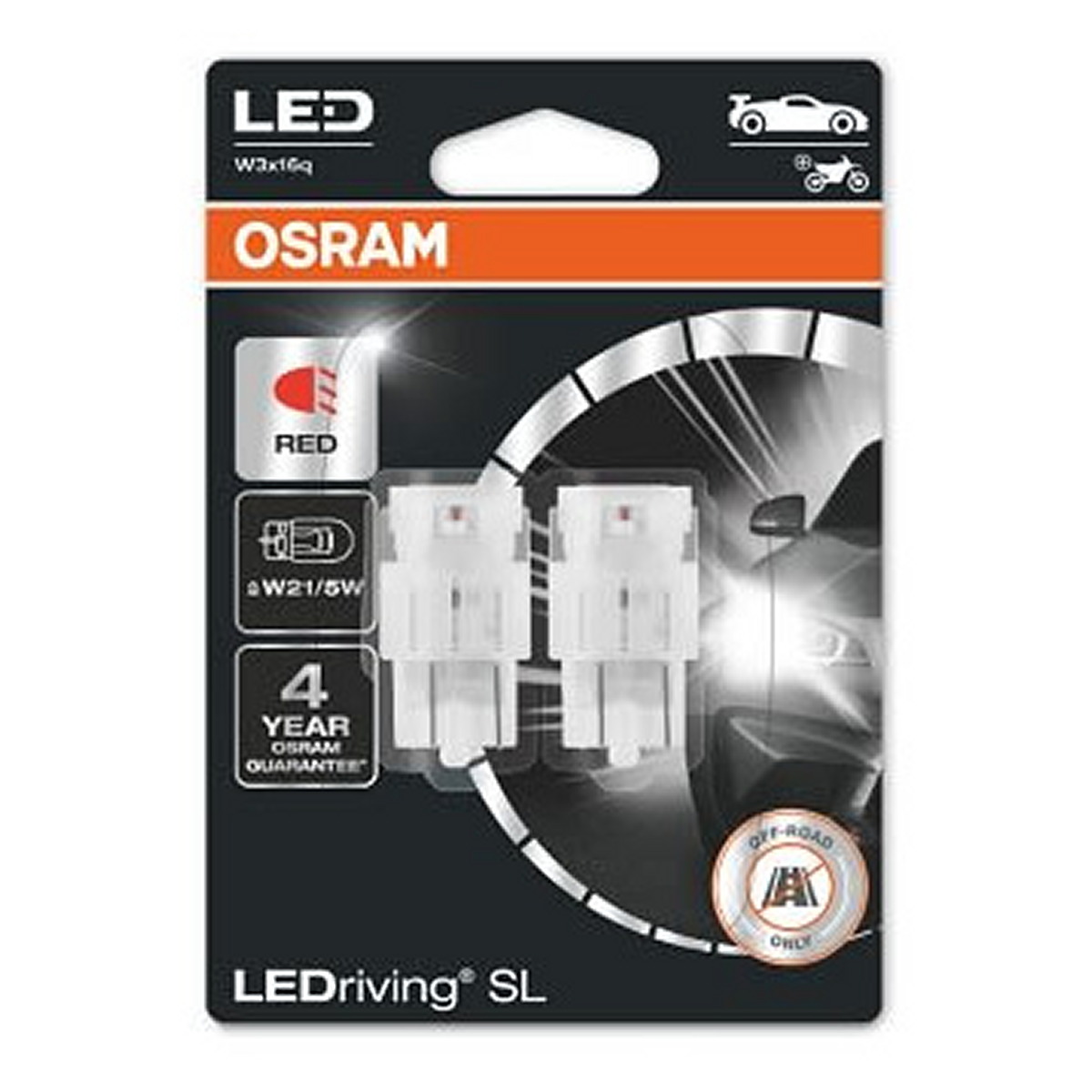 LED лампочка (упаковка-блістер 2шт) P21/5W 12В 1,75Вт W3X16Q без гомологічного сертифікату LEDriving SL, червона фото 4