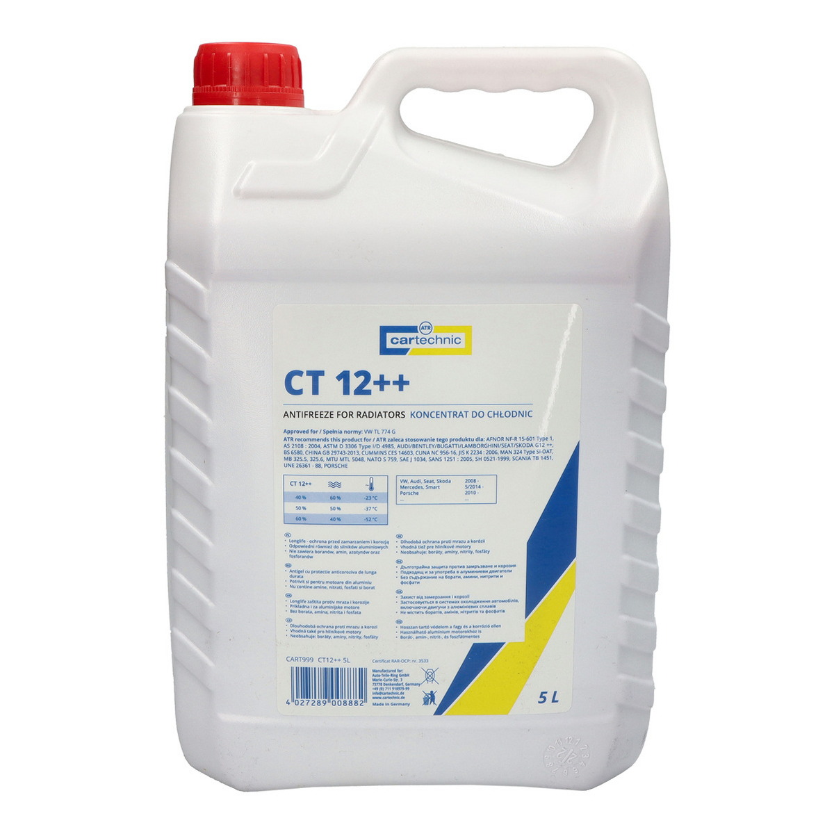 Концентрат антифризу (тип охолоджувача G12++/G40) (5L, 1:1=-37°C), Si-OAT, фіолетовий, стандартний: AFNOR NF R 15-601 TYPE 1, AS 2108-2004, ASTM D3306, ASTM D4340, BS 6580, China GB 29743-2013, CUMMIN фото 3