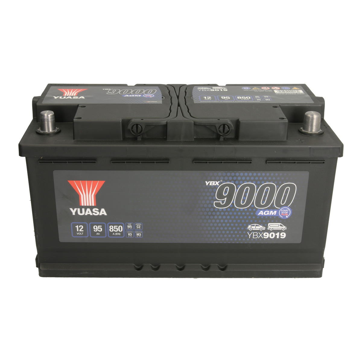 Акумулятор YUASA 12В 95Агод./850А START&STOP AGM, YBX9000 AGM Start Stop Plus (R+ стандартні клеми) 353x175x190 (пусковий/agm) фото 5