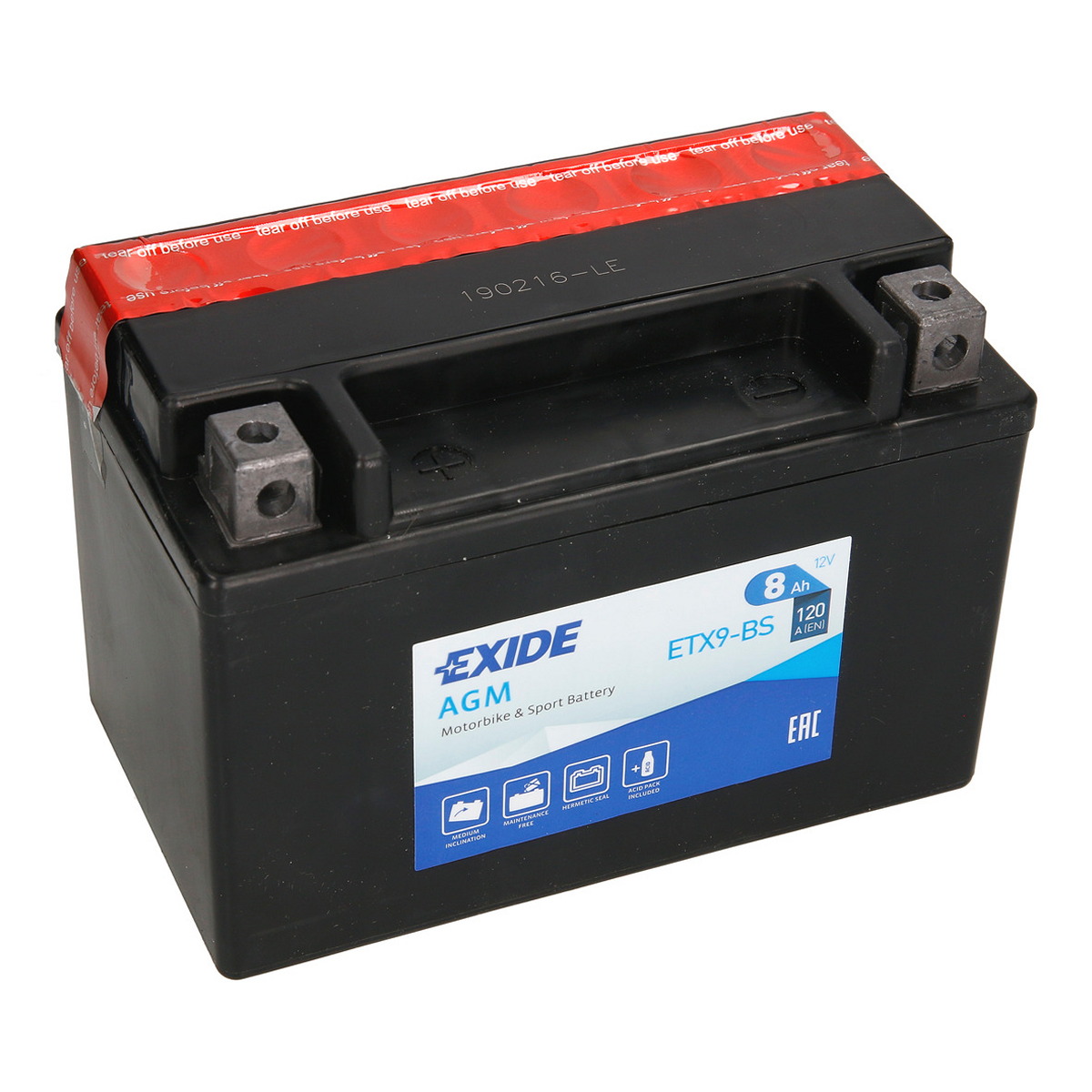 Акумулятор Пусковий/Сухозаряджений з електролітом/AGM (обмежені продажі споживачам) EXIDE 12В 8Агод. 120А L+ Не обслуговується із електролітом 150x87x105мм Сухозаряджений з електролітом YTX9-BS AEON C