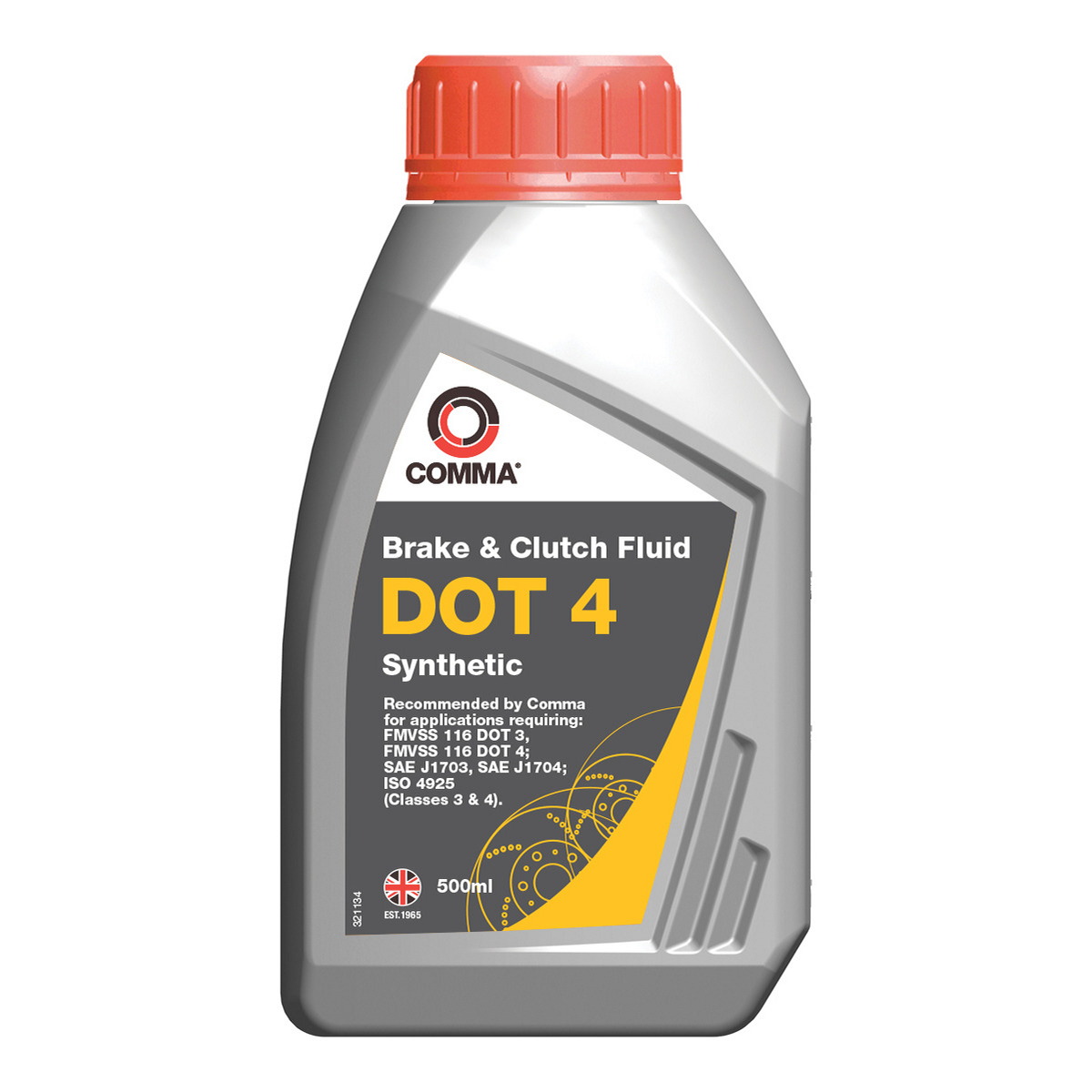 Гальмівна рідина DOT4 (0,5L) [сухість: 270°C, вологість: 160°C, в'язкість: 1350мм²/с] SAE J1703, ISO/DIN 4925
