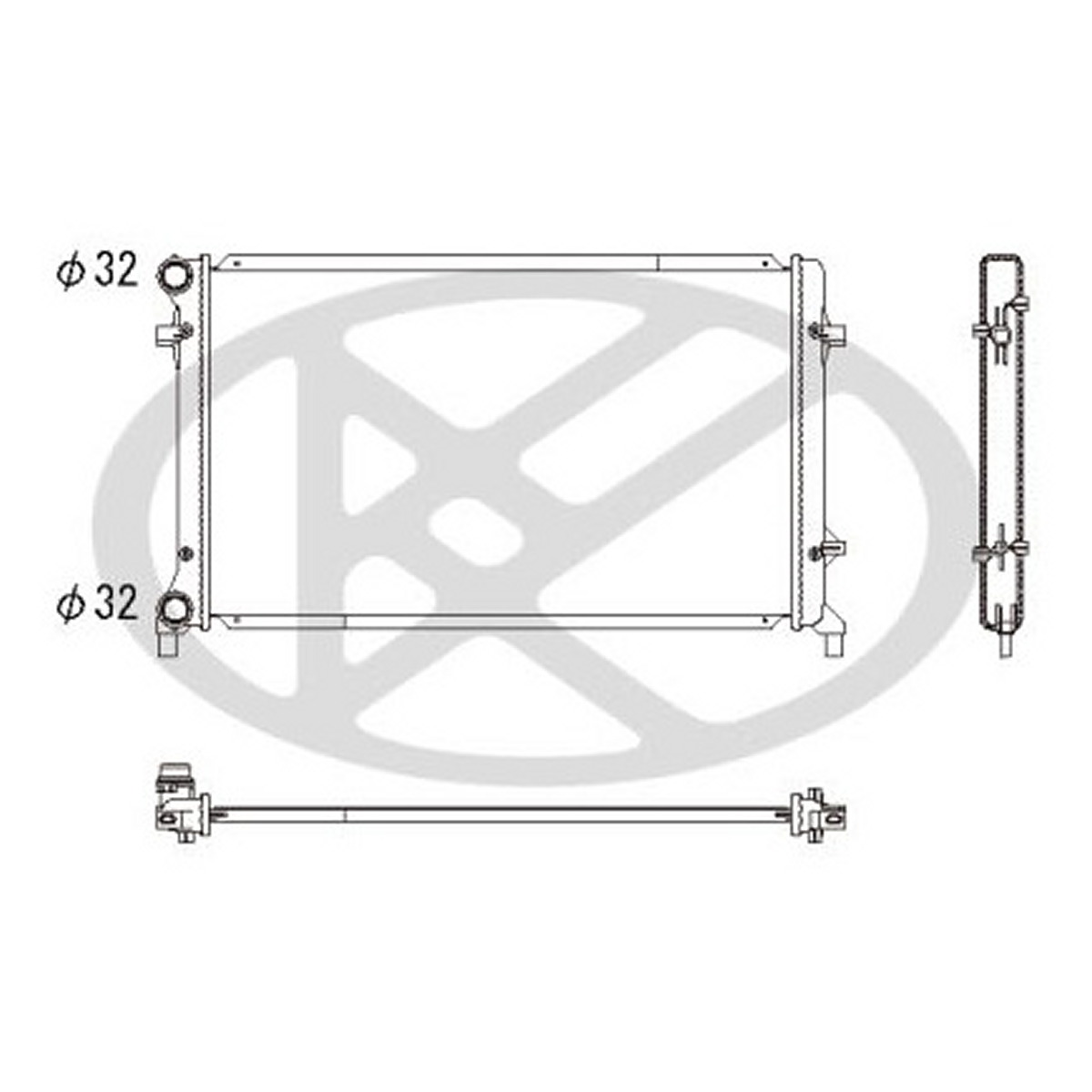 Радіатор двигуна (акпп/мкпп) AUDI A3, SEAT ALTEA, ALTEA XL, LEON, TOLEDO III, SKODA OCTAVIA I, OCTAVIA II, RAPID, SUPERB II, YETI, VW BEETLE, CADDY III, CADDY IV, CC B7, EOS 1.2-2.5 10.97-09.20 фото 4